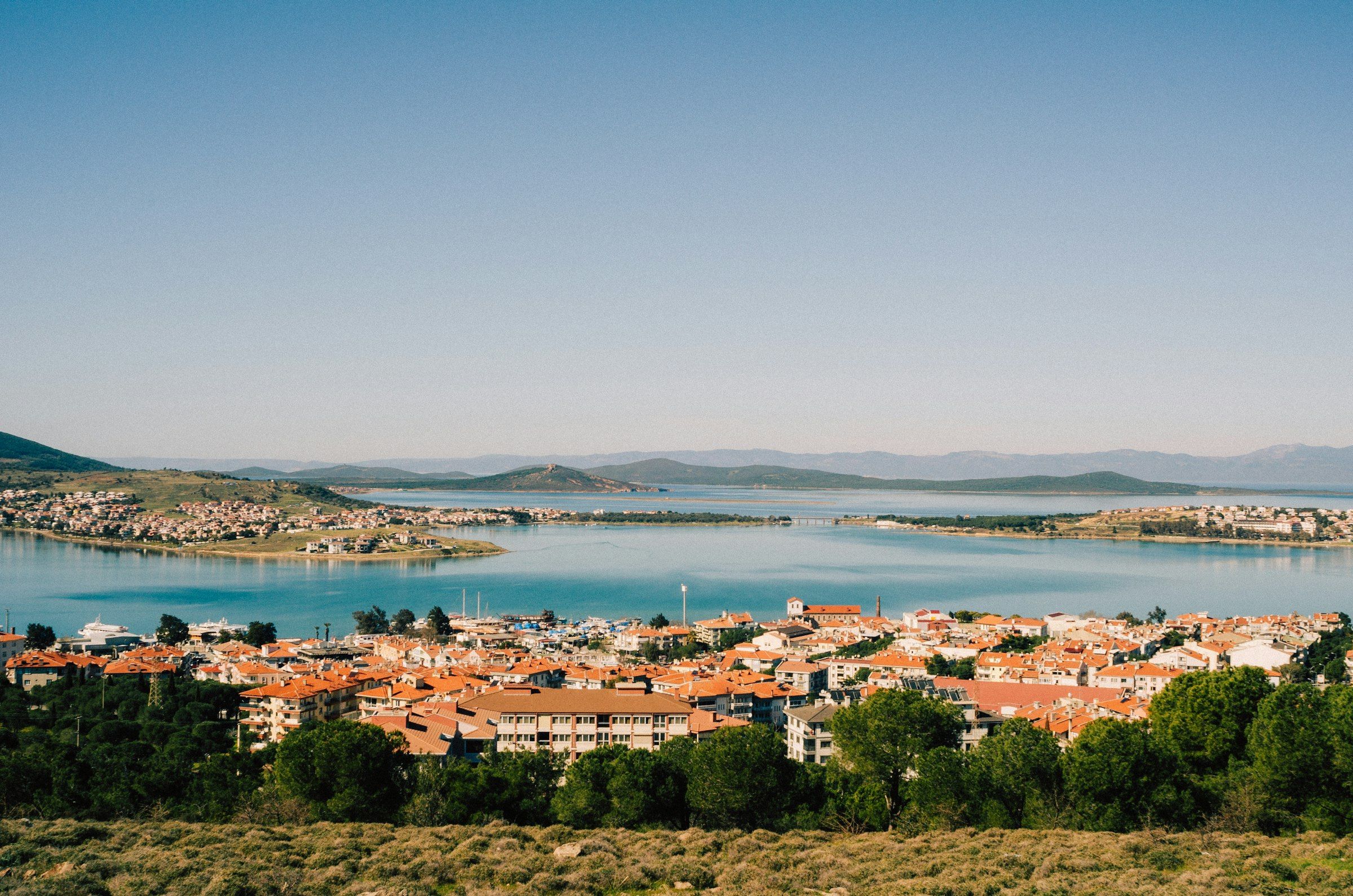 Ayvalık and the sea seen from a hill