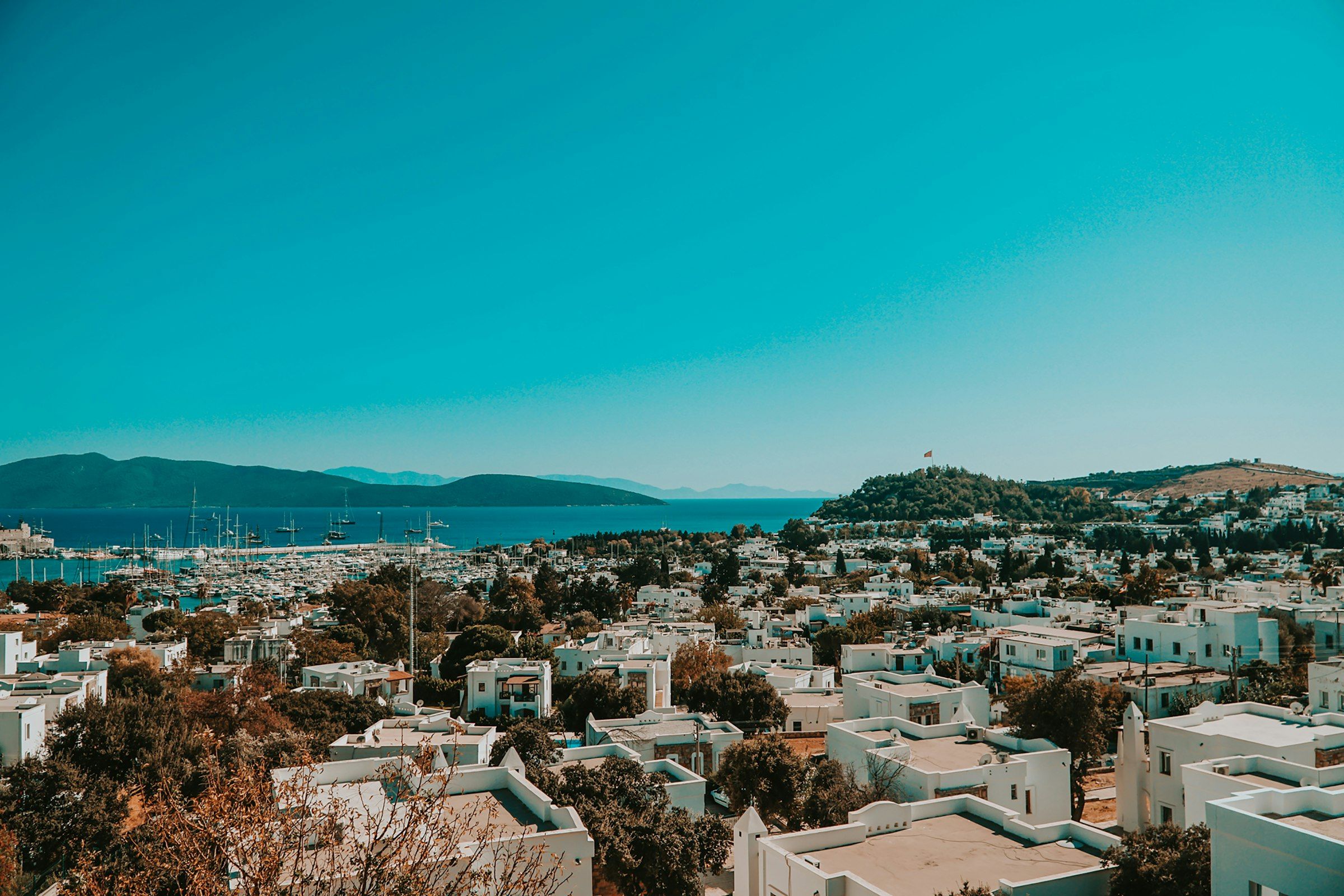 Aerial view of Bodrum's white buildings